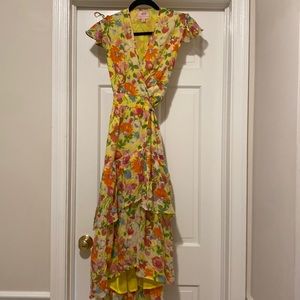 Banjanan yellow floral wrap dress